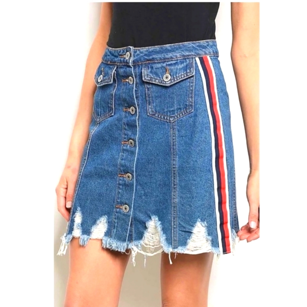 Signature 8💜 Distressed Button Front Denim Skirt, cover pencil style new - Picture 2 of 8